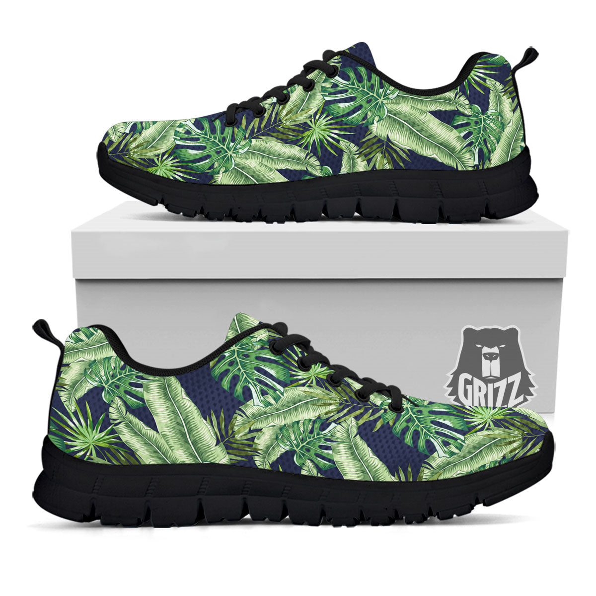 Tropical Leaves Blue Print Black Sneaker-grizzshop