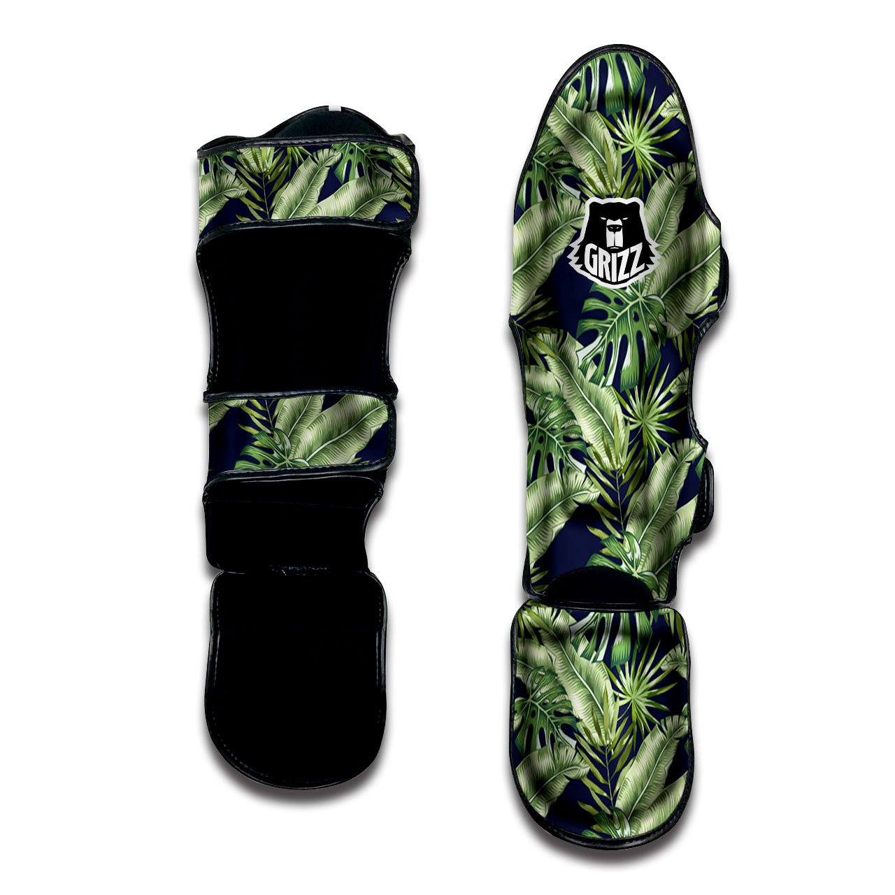 Tropical Leaves Blue Print Muay Thai Shin Guards-grizzshop