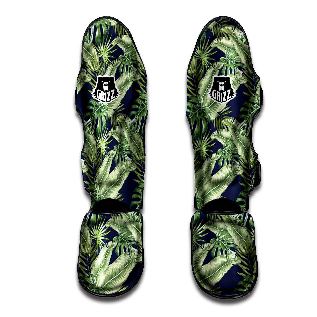 Tropical Leaves Blue Print Muay Thai Shin Guards-grizzshop