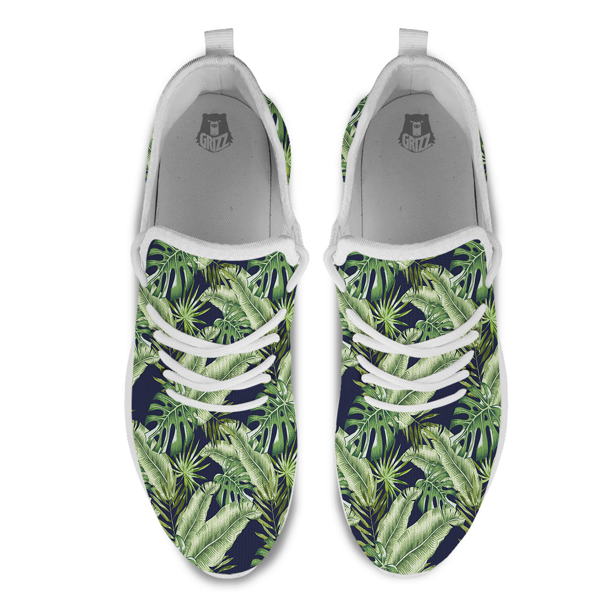 Tropical Leaves Blue Print White Athletic Shoes-grizzshop