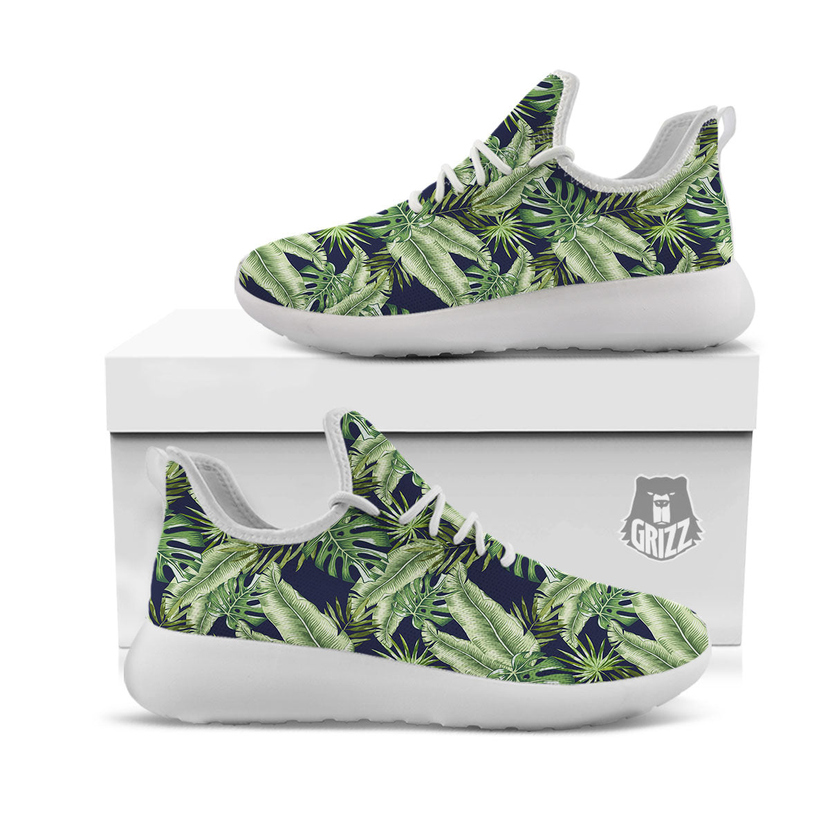 Tropical Leaves Blue Print White Athletic Shoes-grizzshop