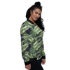 Tropical Leaves Blue Print Women's Bomber Jacket-grizzshop