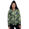 Tropical Leaves Blue Print Women's Bomber Jacket-grizzshop