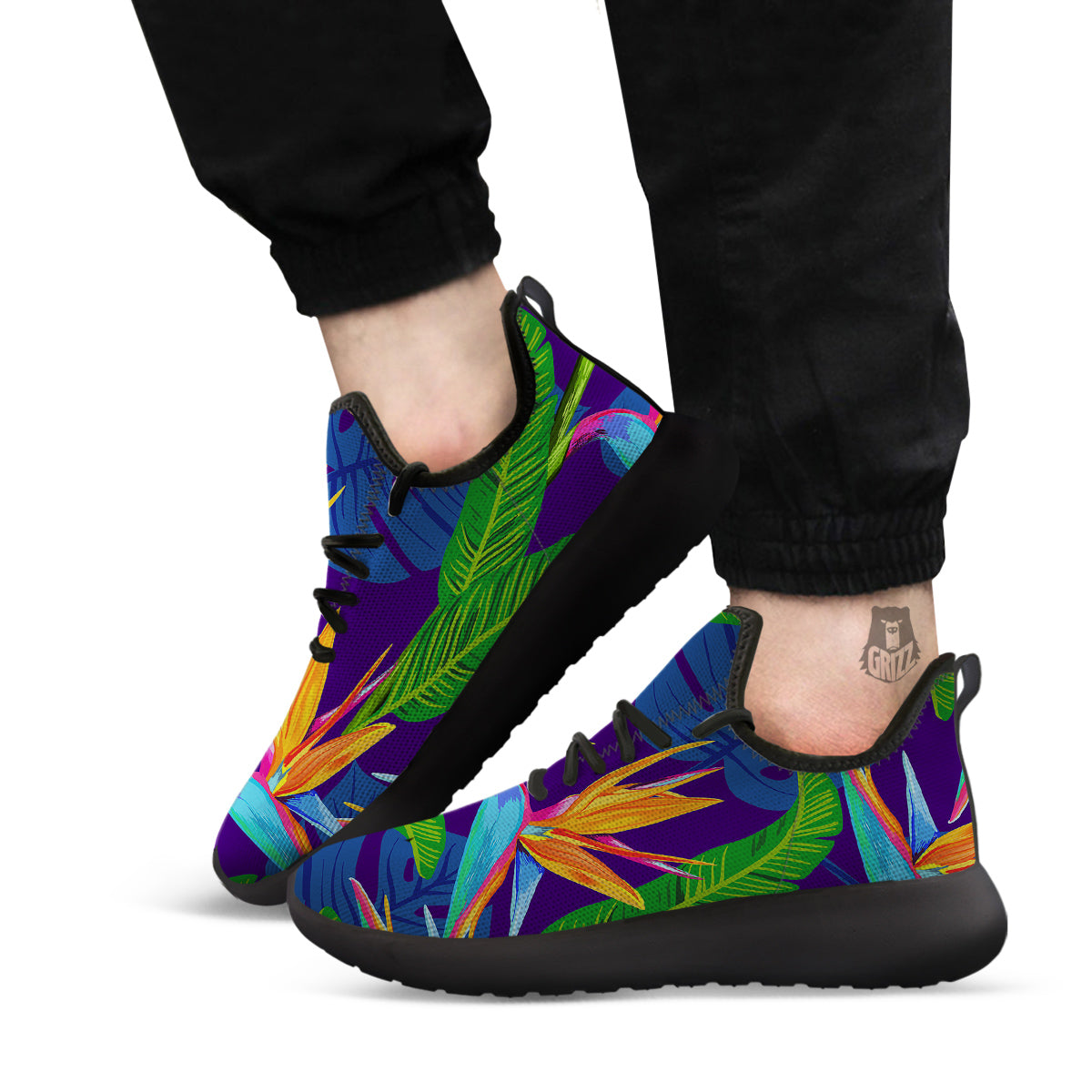 Tropical Leaves Colorful Print Pattern Colorful Black Athletic Shoes-grizzshop