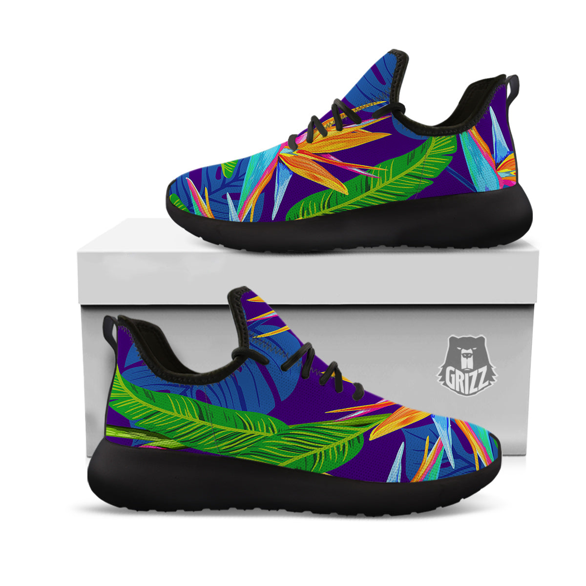 Tropical Leaves Colorful Print Pattern Colorful Black Athletic Shoes-grizzshop