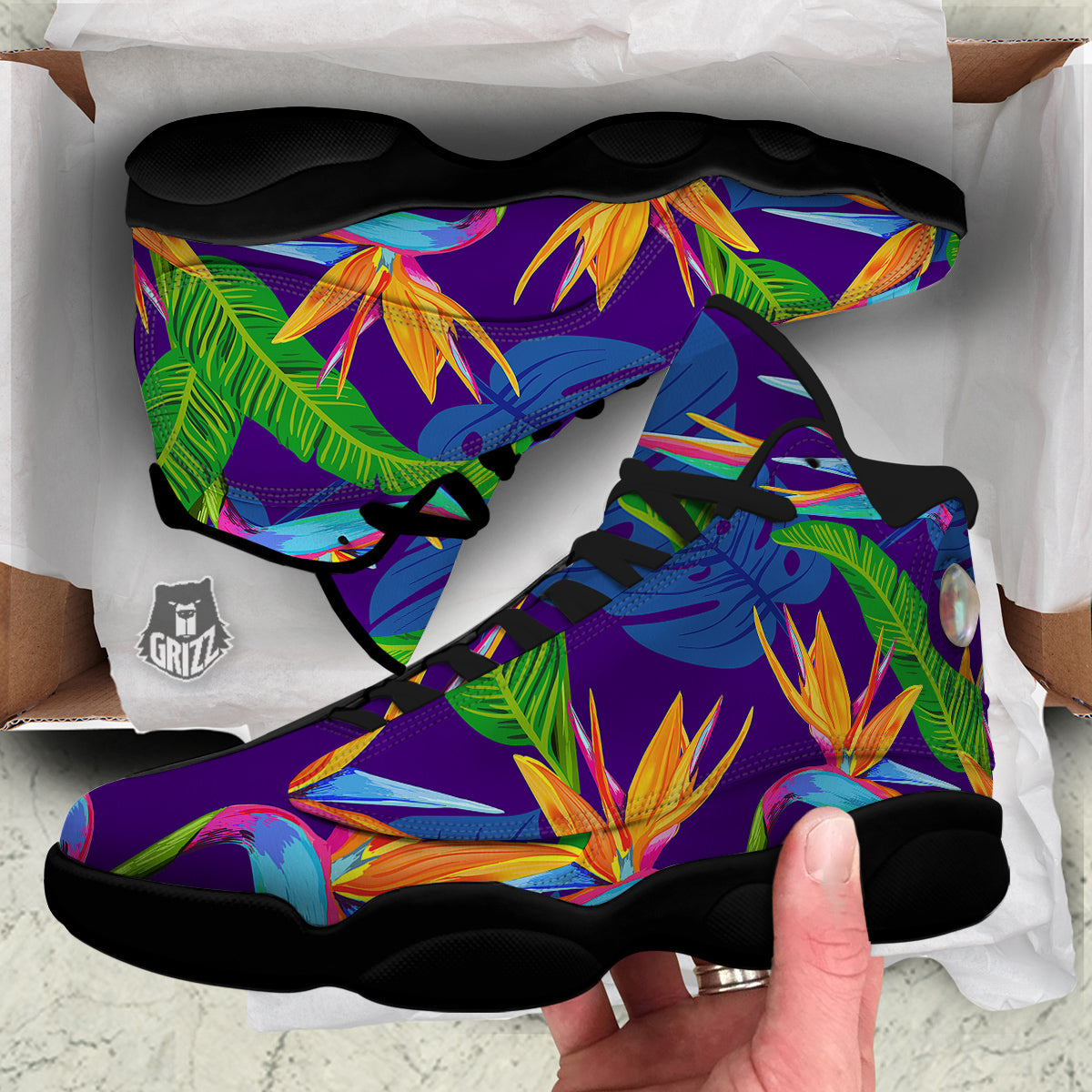 Tropical Leaves Colorful Print Pattern Colorful Black Basketball Shoes-grizzshop