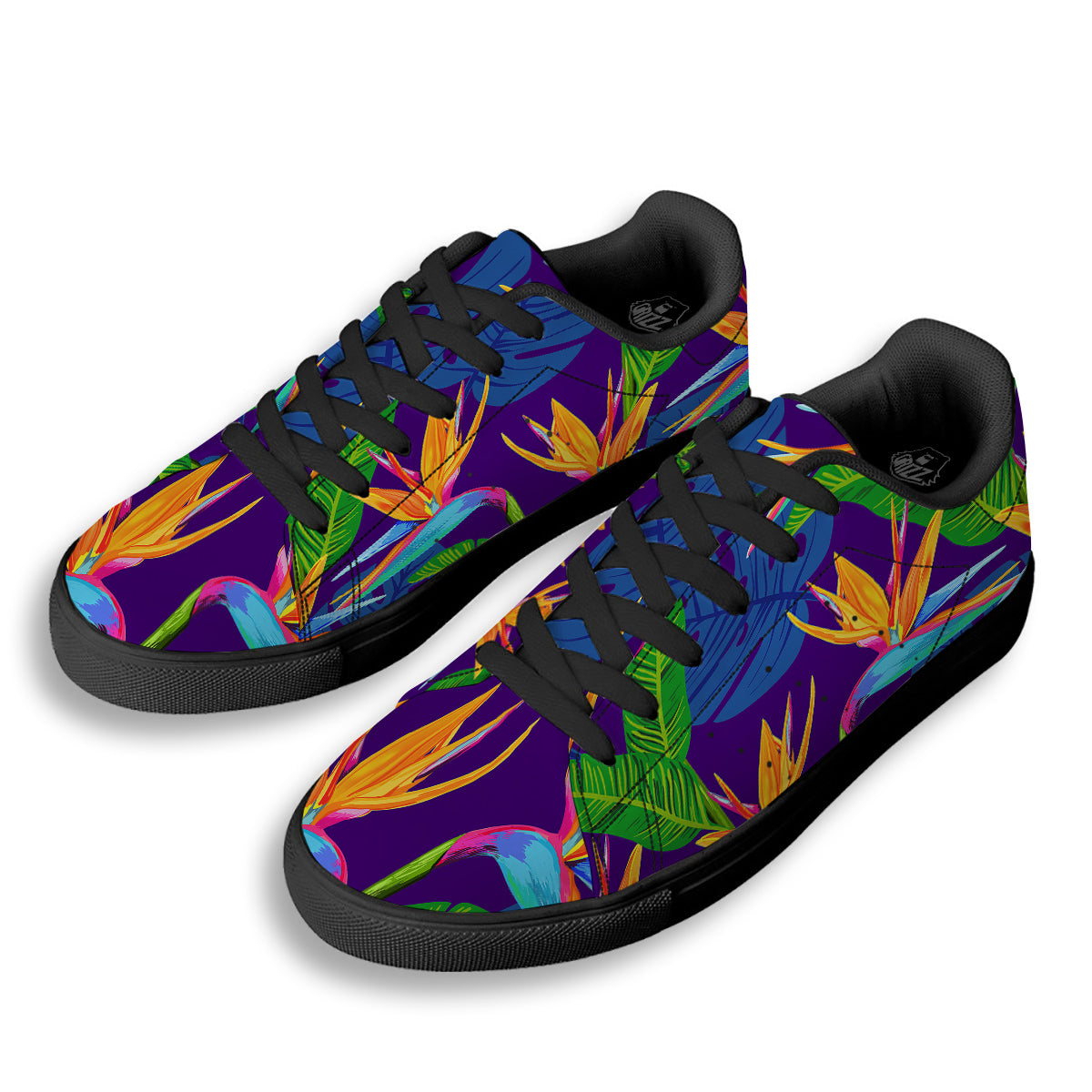 Tropical Leaves Colorful Print Pattern Colorful Black Low Top Sneakers-grizzshop