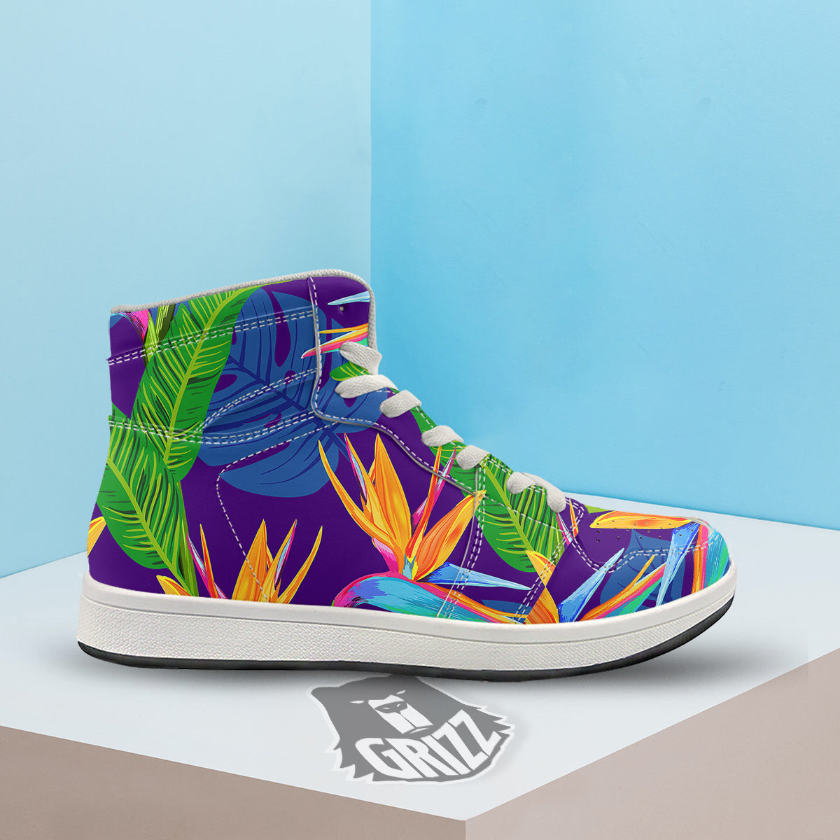 Tropical Leaves Colorful Print Pattern Colorful High Top Sneakers-grizzshop
