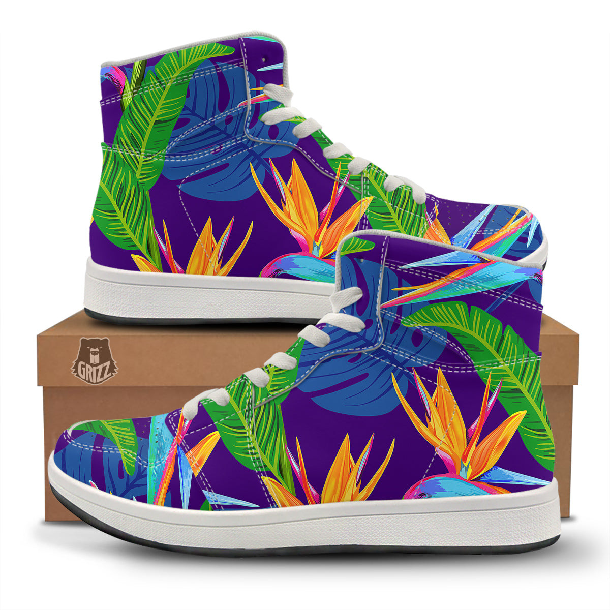 Tropical Leaves Colorful Print Pattern Colorful High Top Sneakers-grizzshop