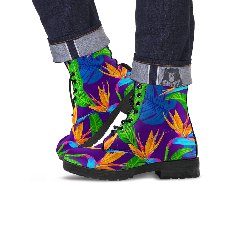 Tropical Leaves Colorful Print Pattern Colorful Leather Boots-grizzshop