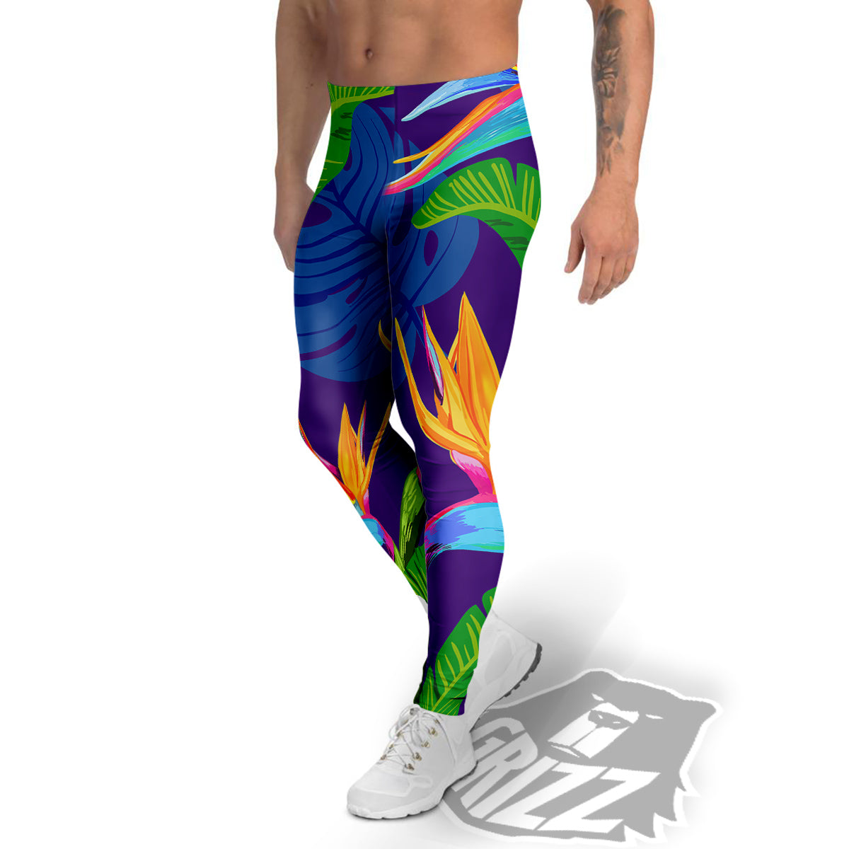 Tropical Leaves Colorful Print Pattern Colorful Men's Leggings-grizzshop