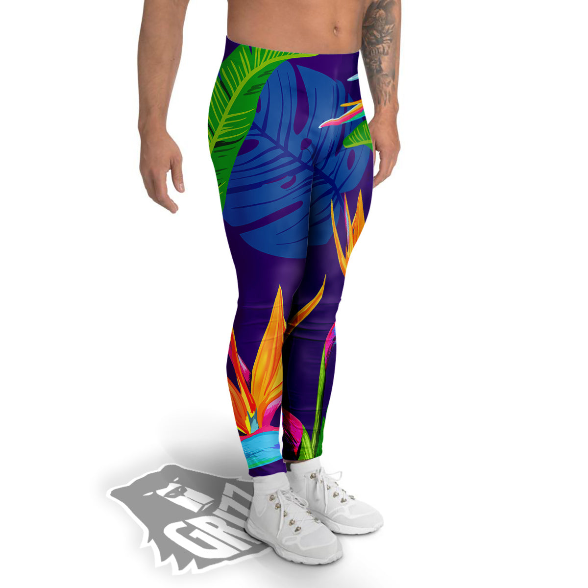 Tropical Leaves Colorful Print Pattern Colorful Men's Leggings-grizzshop