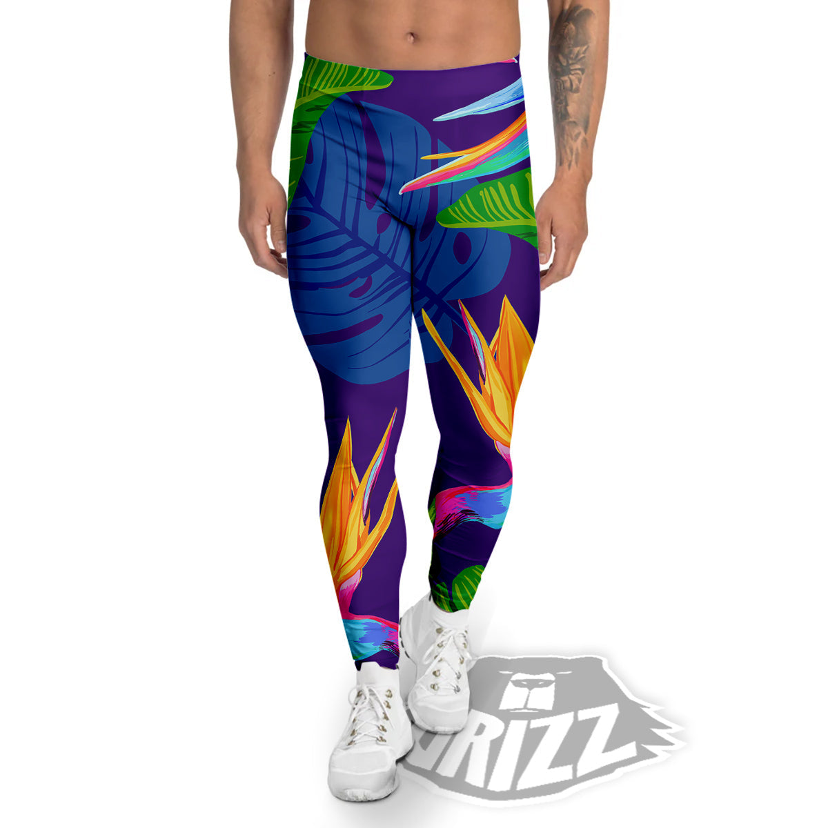 Tropical Leaves Colorful Print Pattern Colorful Men's Leggings-grizzshop