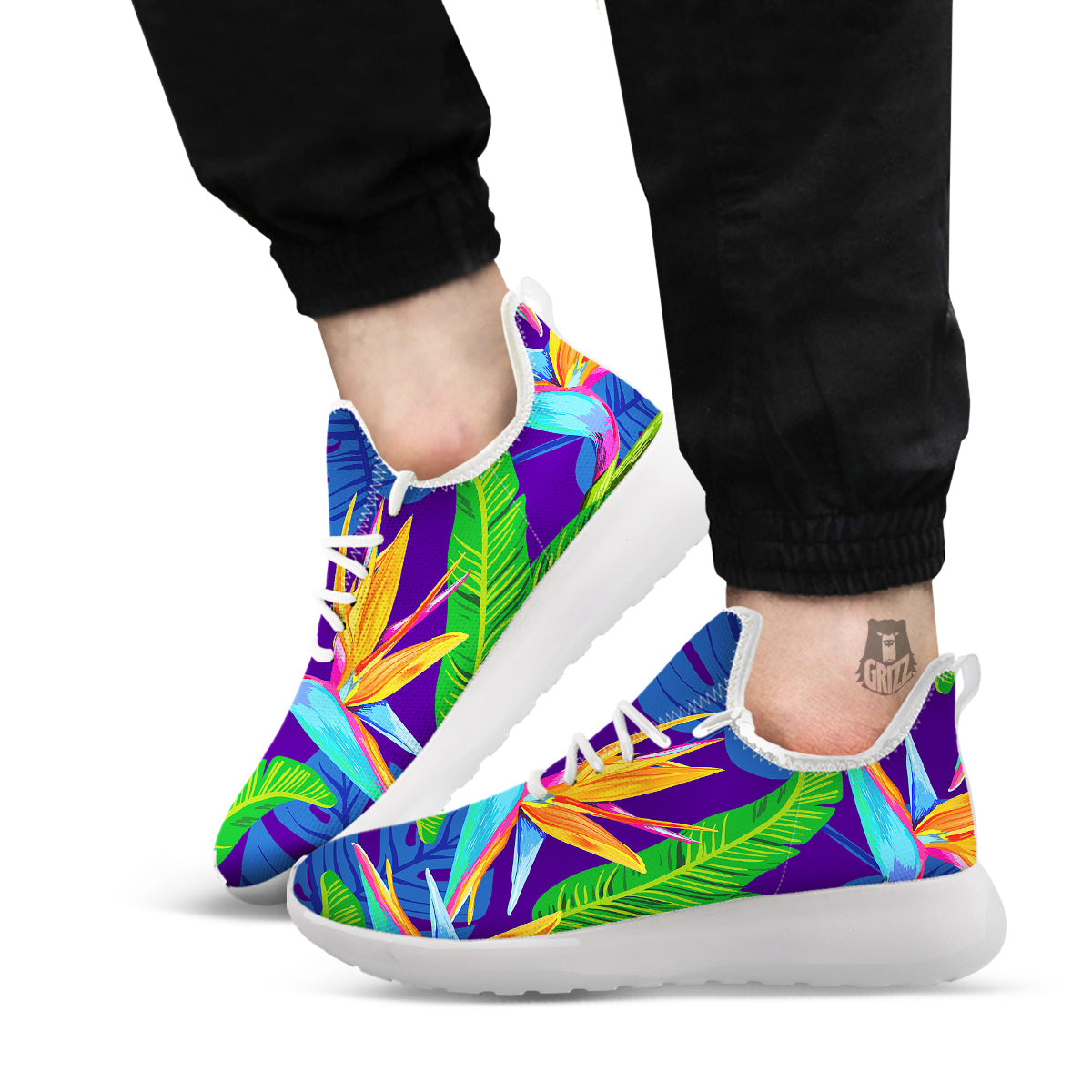 Tropical Leaves Colorful Print Pattern Colorful White Athletic Shoes-grizzshop