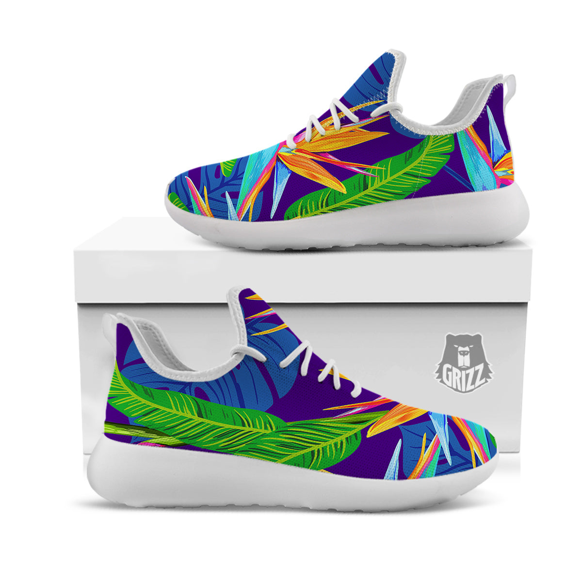 Tropical Leaves Colorful Print Pattern Colorful White Athletic Shoes-grizzshop