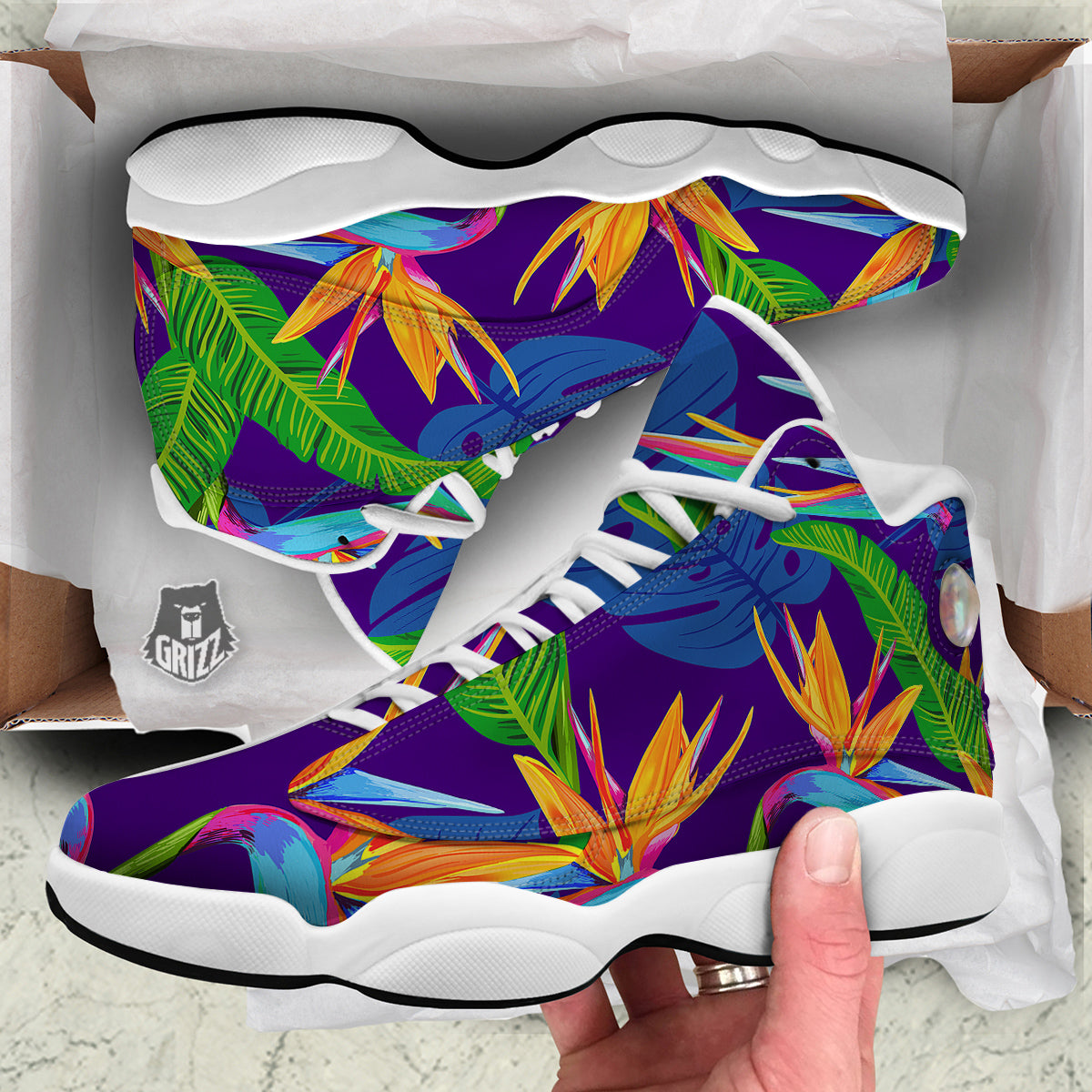 Tropical Leaves Colorful Print Pattern Colorful White Basketball Shoes-grizzshop