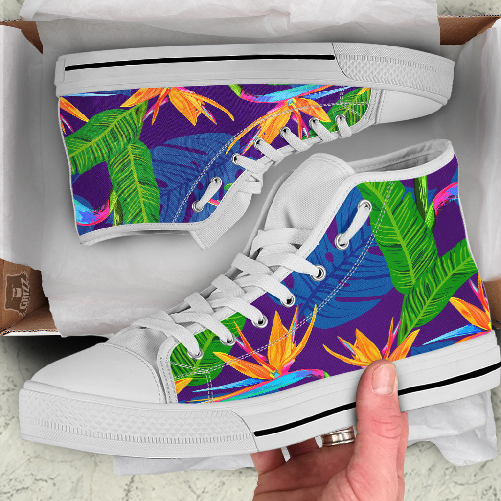 Tropical Leaves Colorful Print Pattern Colorful White High Top Shoes-grizzshop