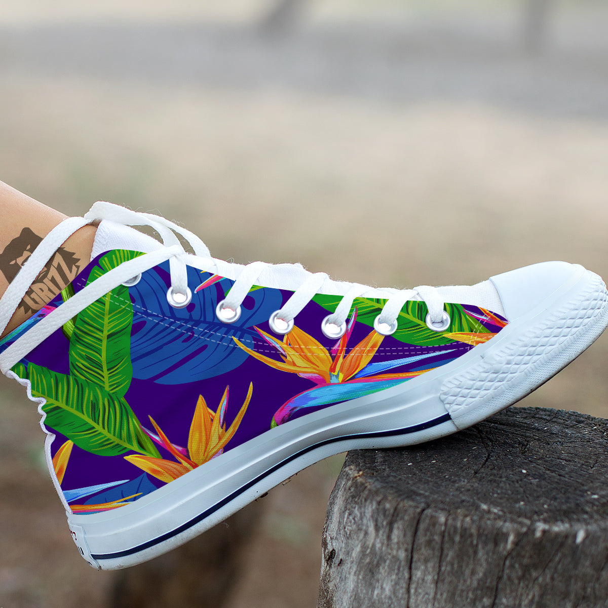 Tropical Leaves Colorful Print Pattern Colorful White High Top Shoes-grizzshop
