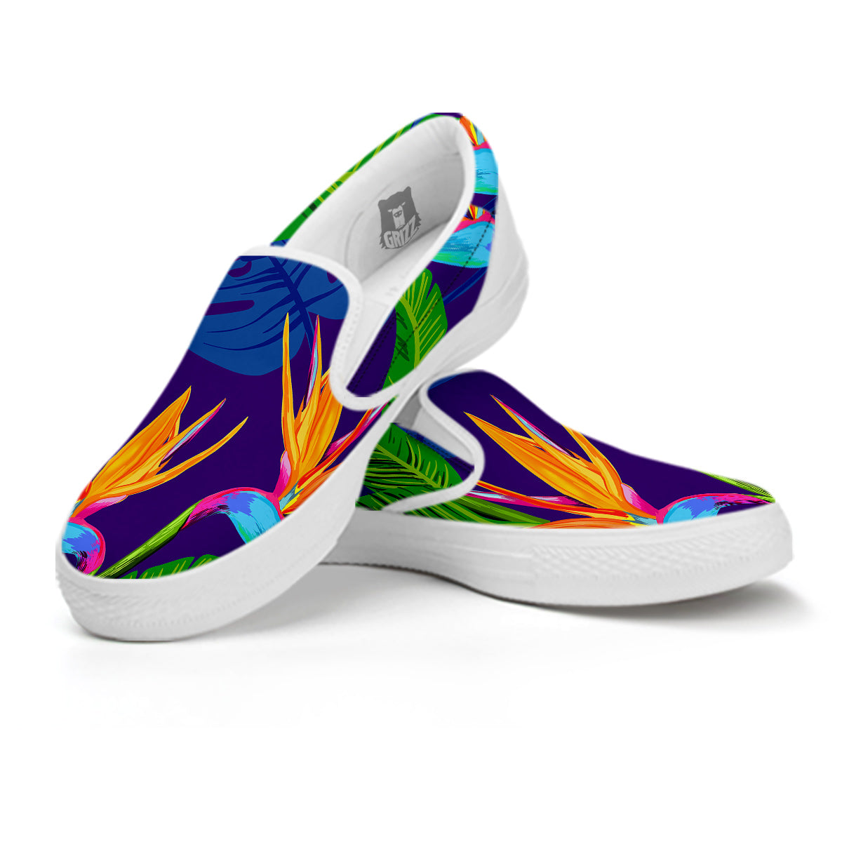 Tropical Leaves Colorful Print Pattern Colorful White Slip On Shoes-grizzshop