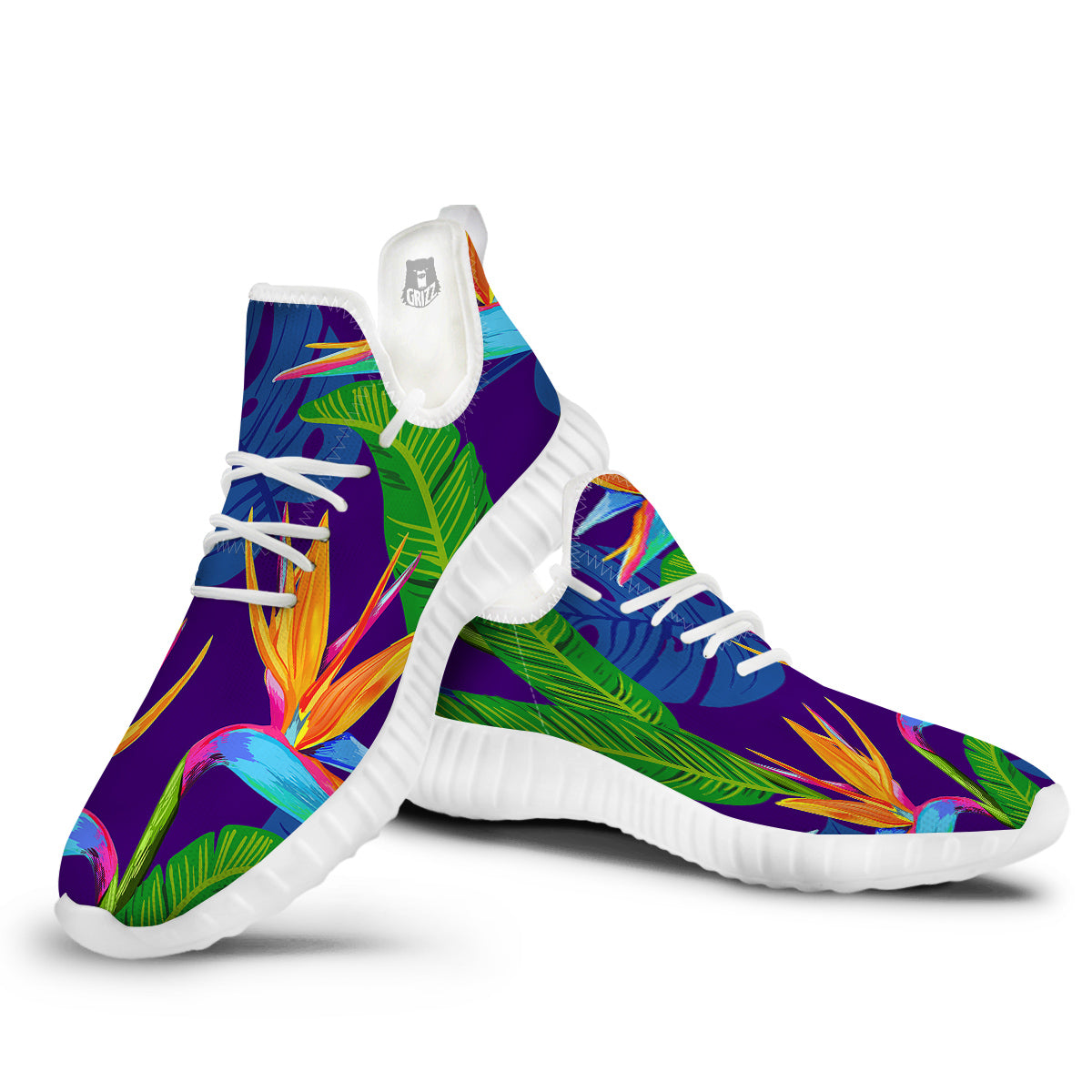 Tropical Leaves Colorful Print Pattern Colorful White Walking Shoes-grizzshop