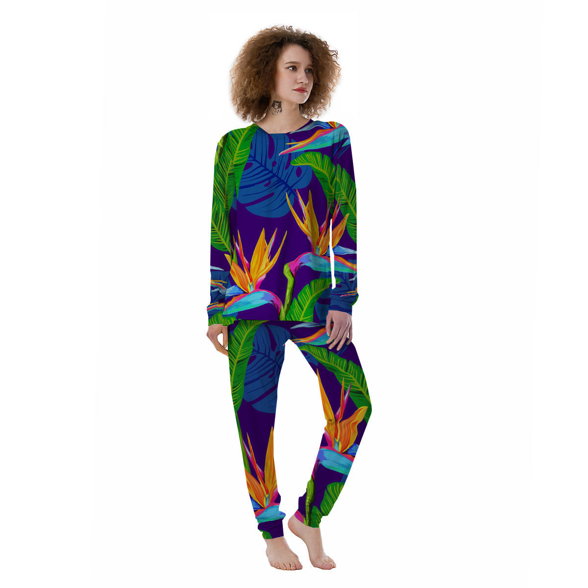 Tropical Leaves Colorful Print Pattern Colorful Women's Pajamas-grizzshop