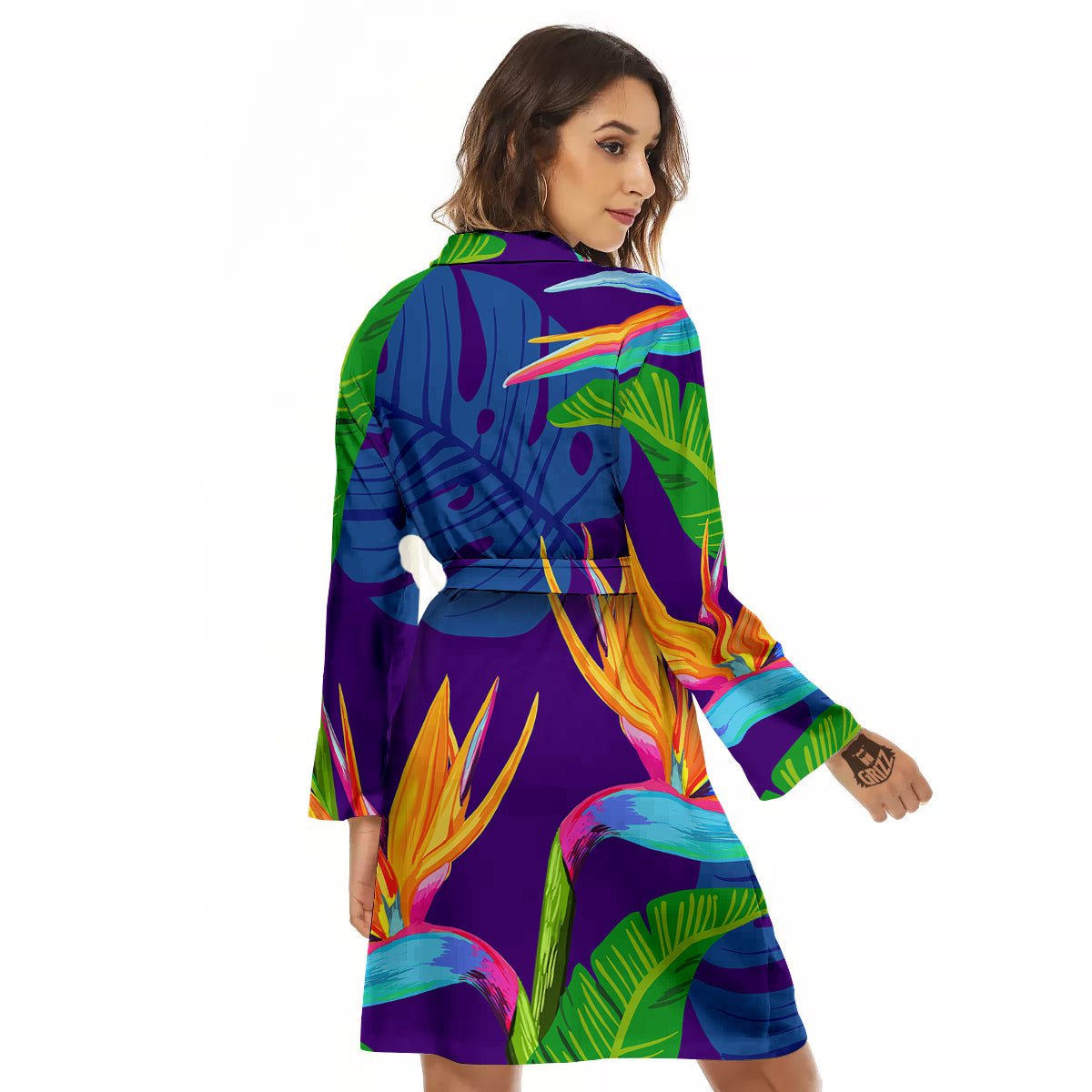 Tropical Leaves Colorful Print Pattern Colorful Women's Robe-grizzshop
