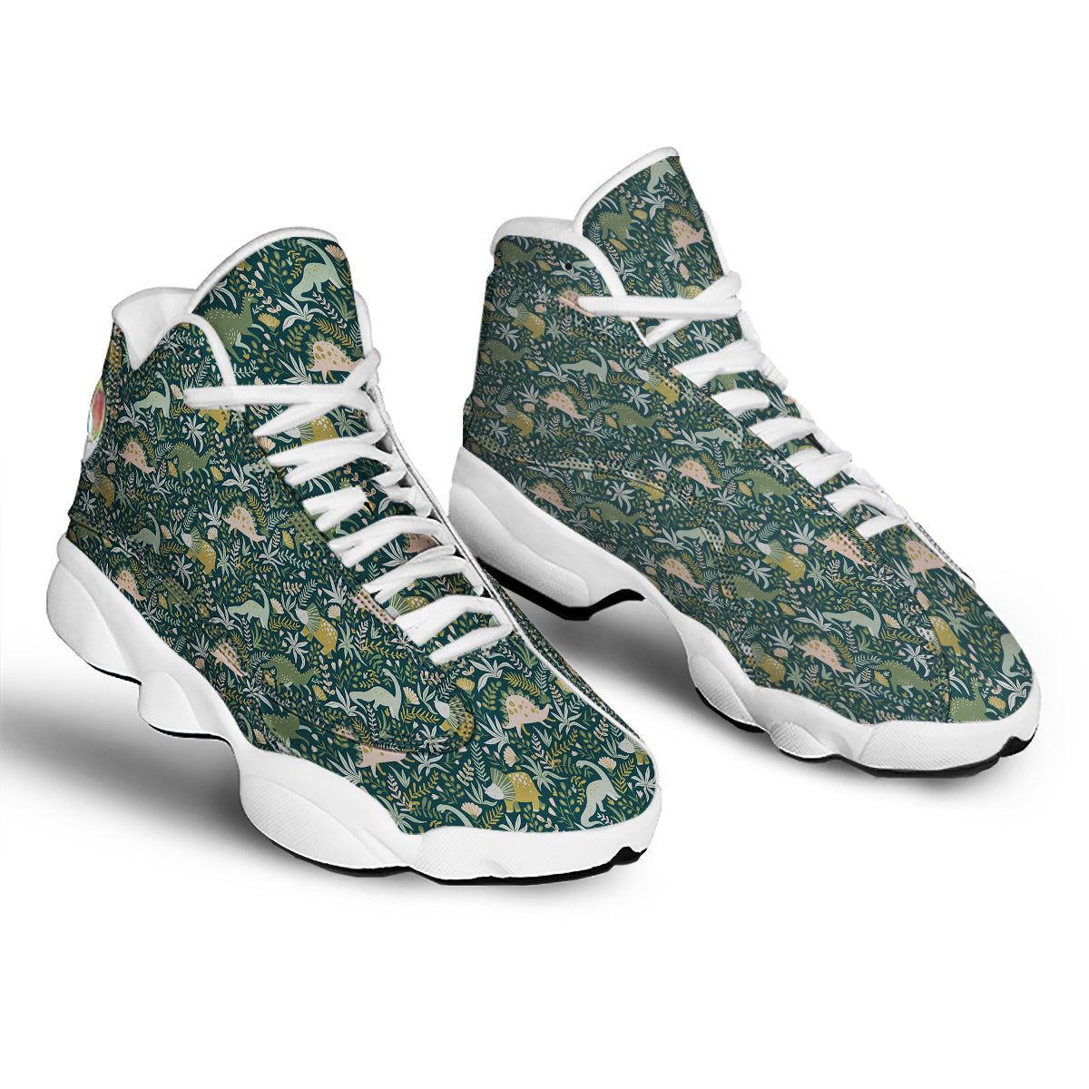 Tropical Leaves Cute Dino Print Pattern White Basketball Shoes-grizzshop