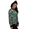 Tropical Leaves Cute Dino Print Pattern Women's Bomber Jacket-grizzshop