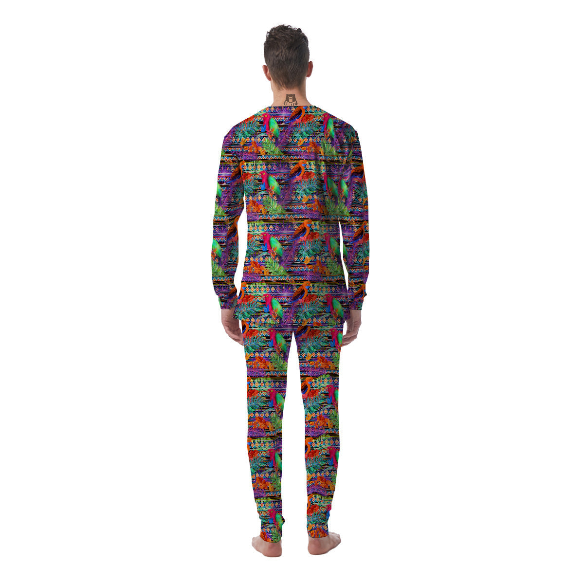 Tropical Leaves Exotic Bird Aztec Print Pattern Men's Pajamas-grizzshop