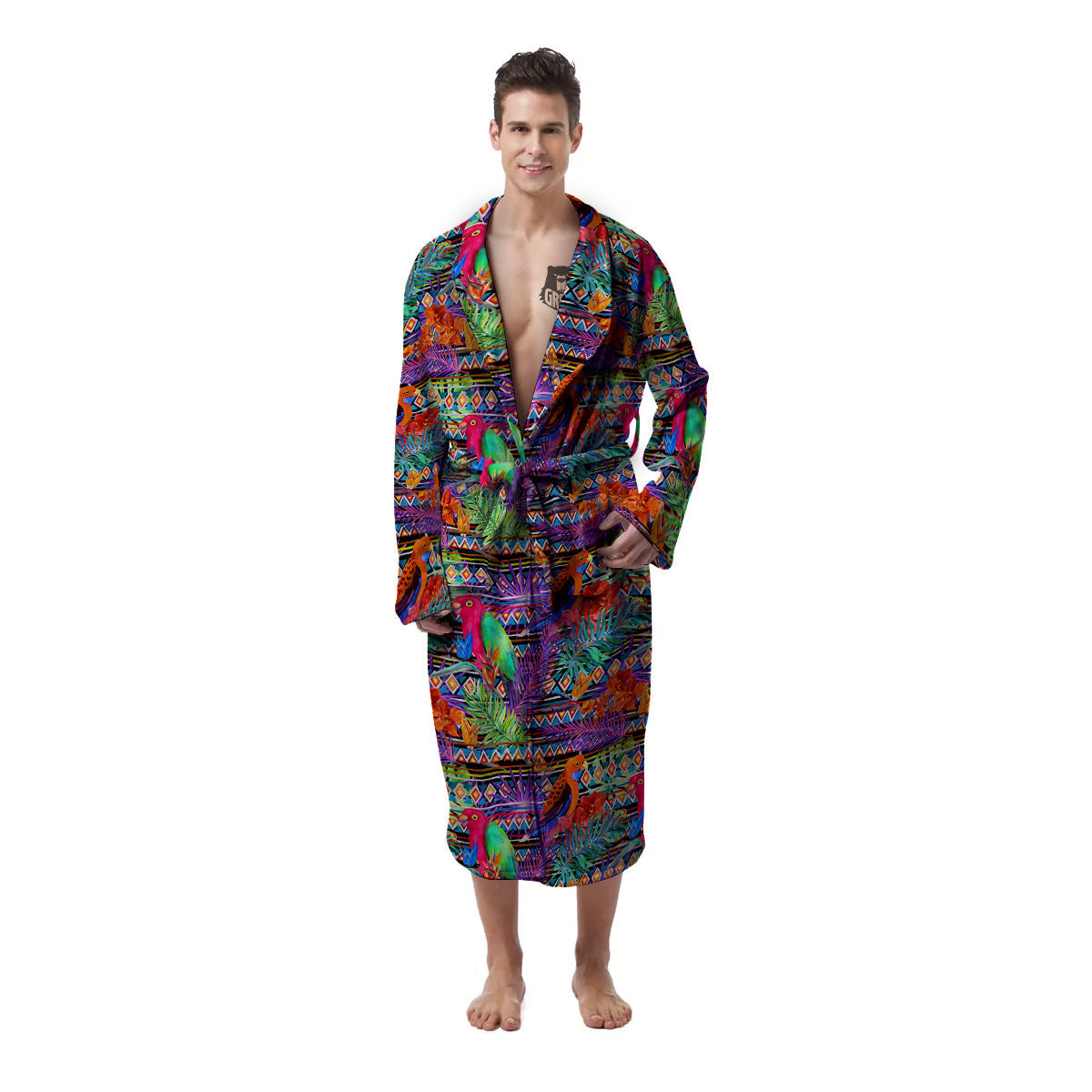 Tropical Leaves Exotic Bird Aztec Print Pattern Men's Robe – Grizzshopping