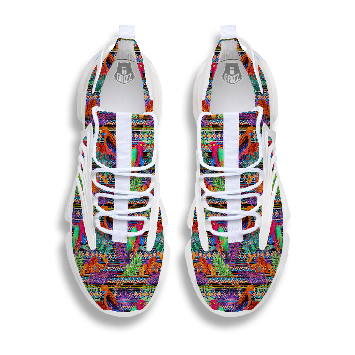 Tropical Leaves Exotic Bird Aztec Print Pattern White Gym Shoes-grizzshop