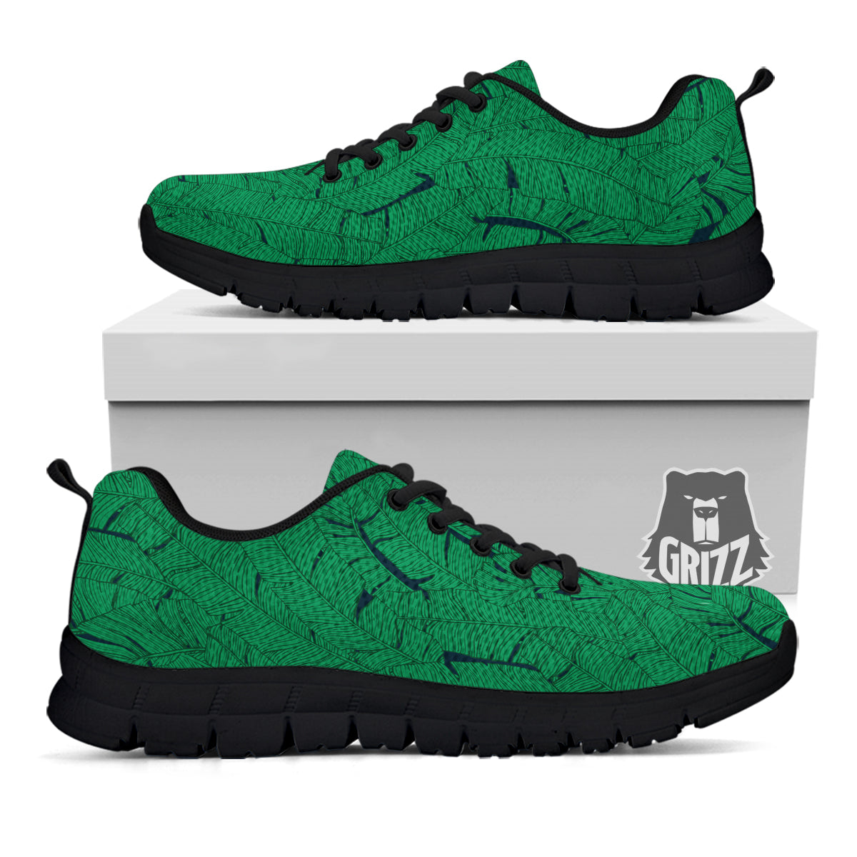 Tropical Leaves Green Print Pattern Black Sneaker-grizzshop