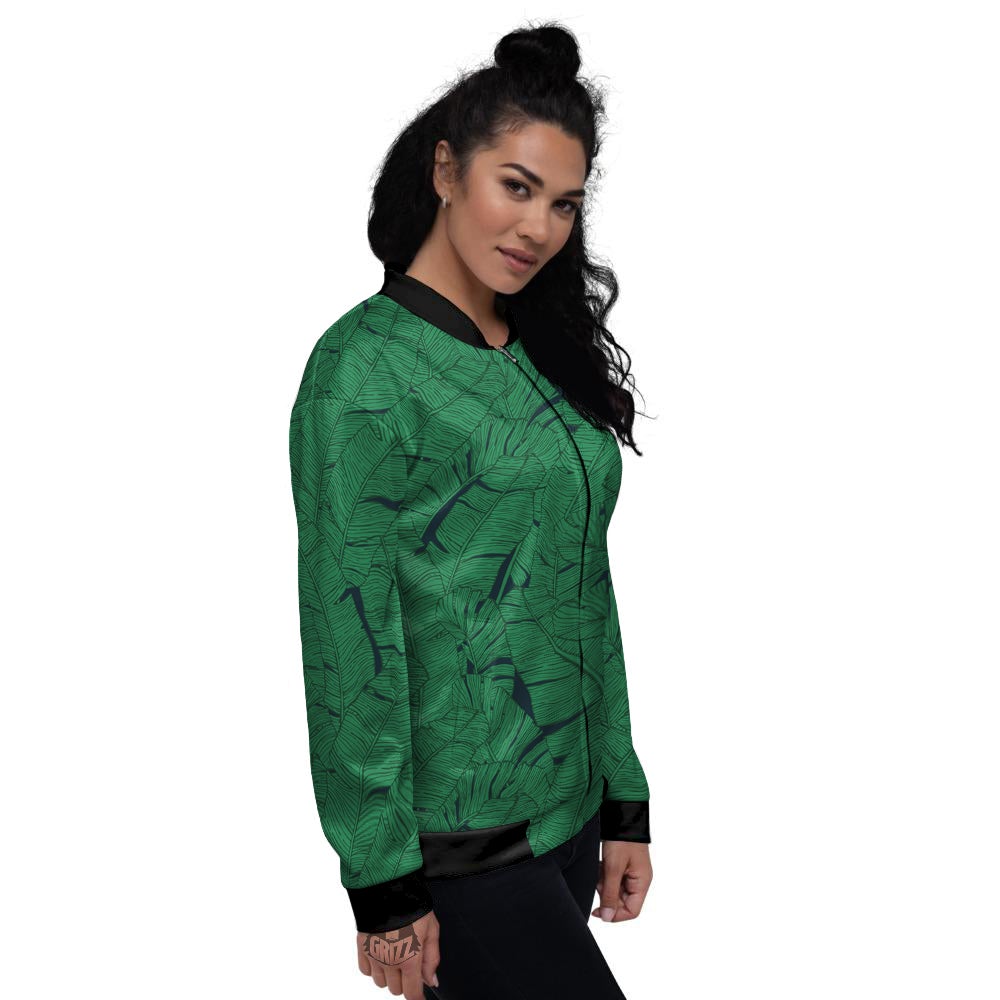 Tropical Leaves Green Print Pattern Women's Bomber Jacket-grizzshop