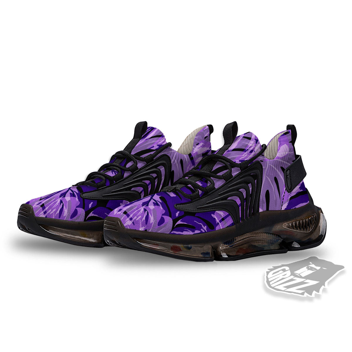 Tropical Leaves Purple Print Black Gym Shoes-grizzshop