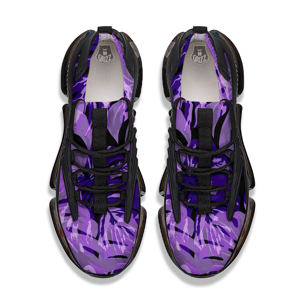 Tropical Leaves Purple Print Black Gym Shoes-grizzshop