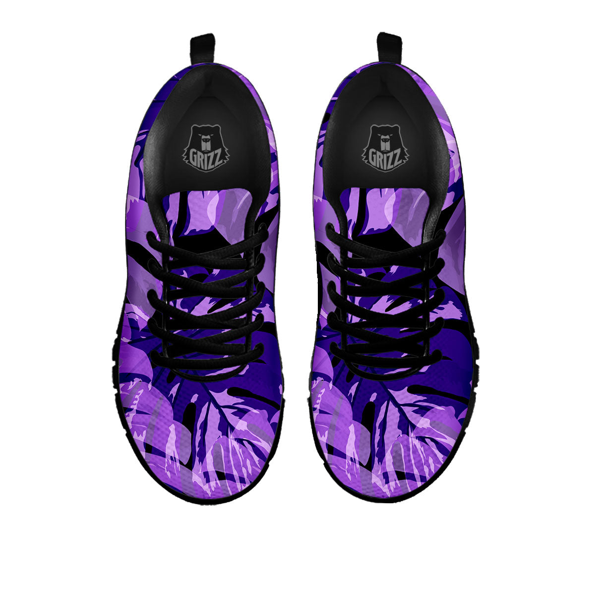 Tropical Leaves Purple Print Black Sneaker-grizzshop