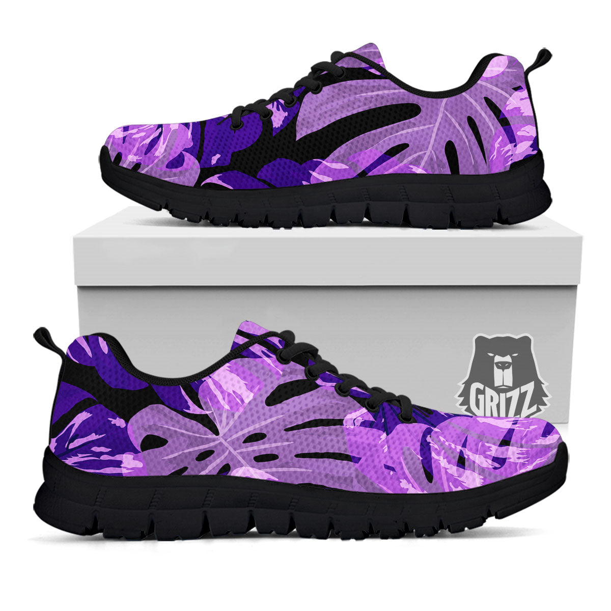 Tropical Leaves Purple Print Black Sneaker-grizzshop