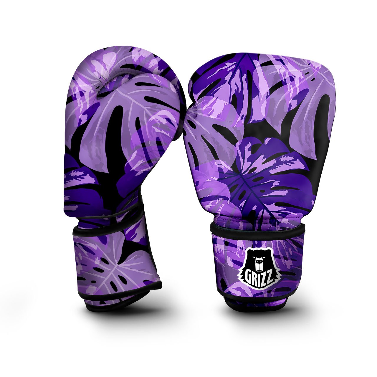 Tropical Leaves Purple Print Boxing Gloves-grizzshop