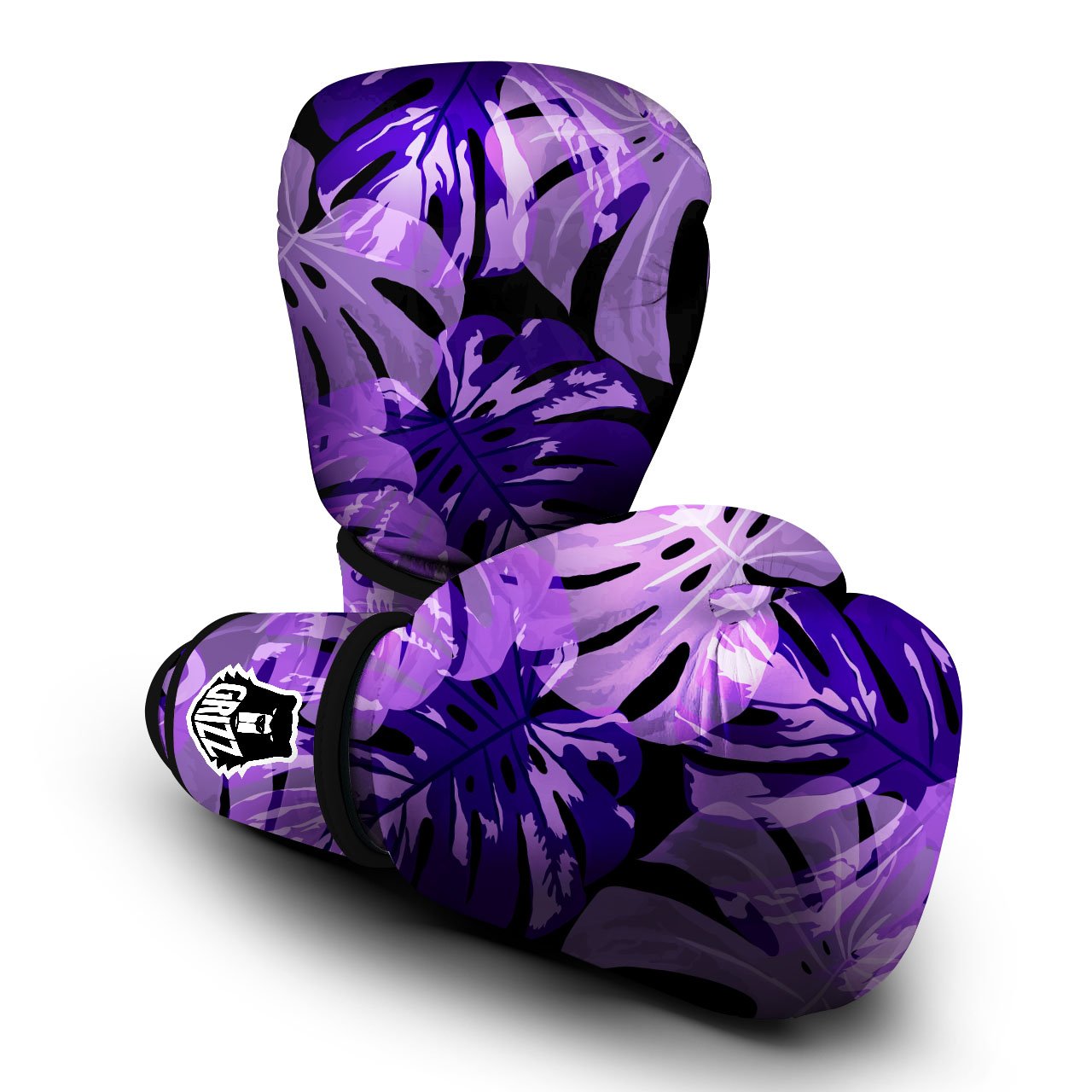 Tropical Leaves Purple Print Boxing Gloves-grizzshop