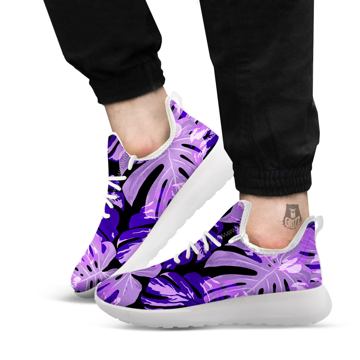 Tropical Leaves Purple Print White Athletic Shoes-grizzshop