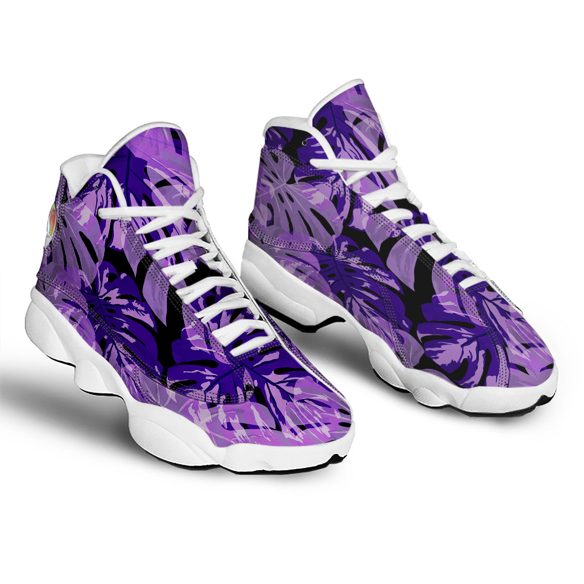 Tropical Leaves Purple Print White Basketball Shoes-grizzshop