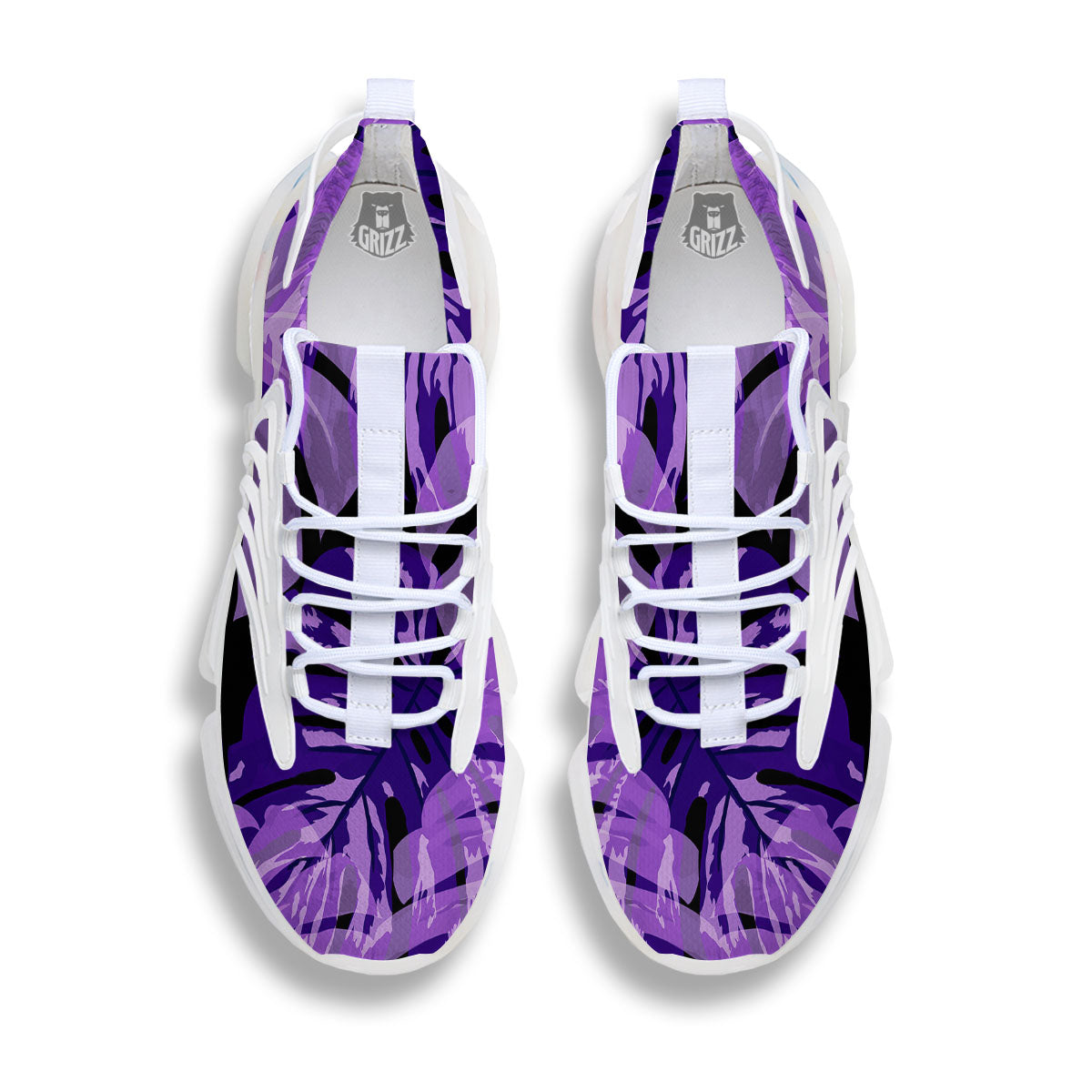 Tropical Leaves Purple Print White Gym Shoes-grizzshop
