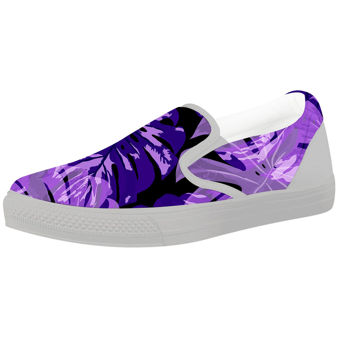 Tropical Leaves Purple Print White Slip On Shoes-grizzshop