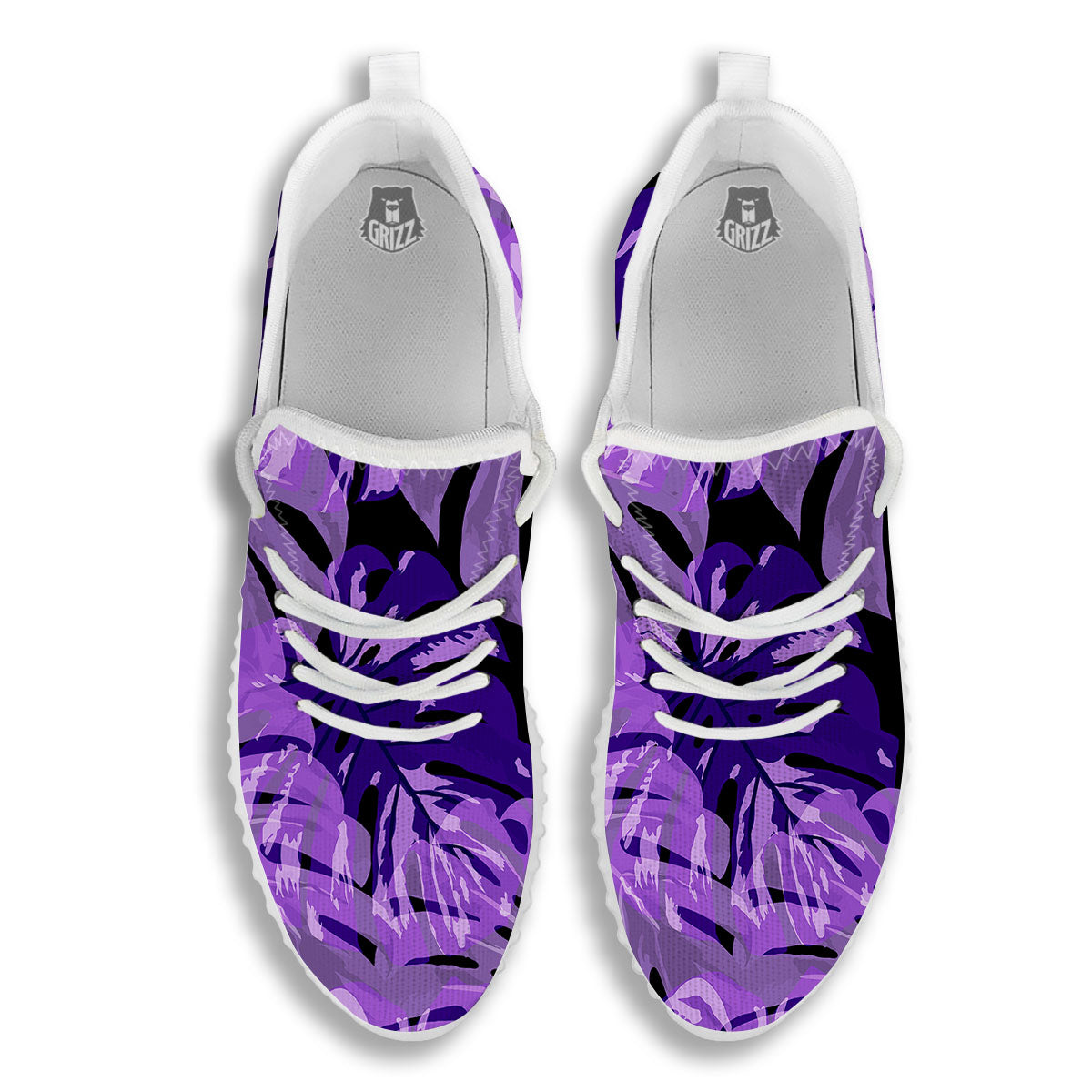 Tropical Leaves Purple Print White Walking Shoes-grizzshop