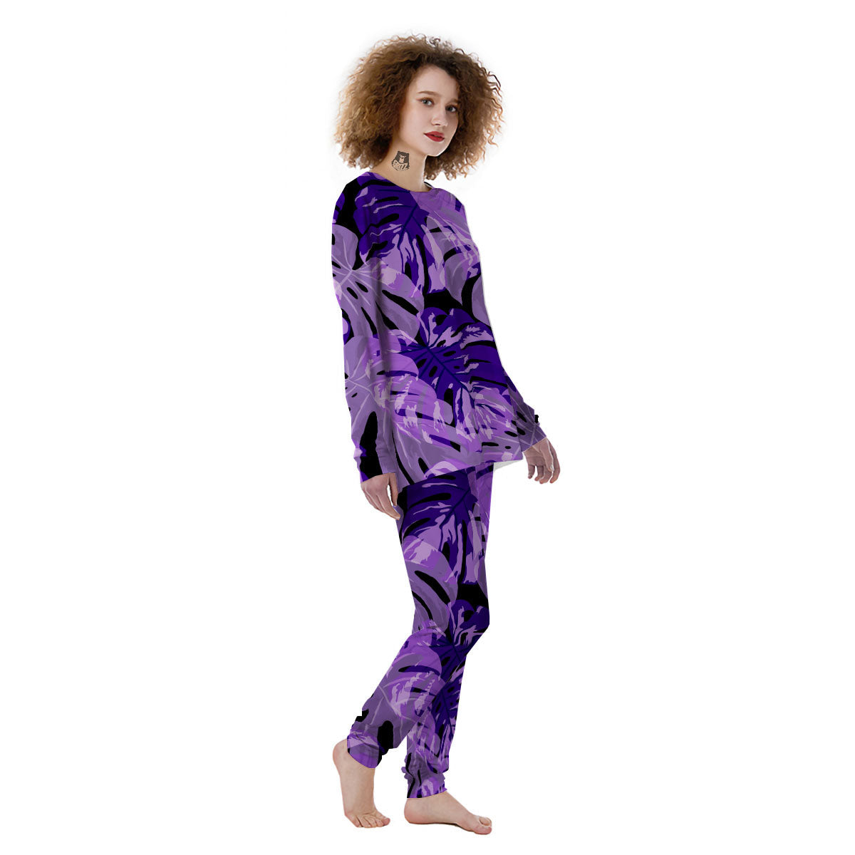 Tropical Leaves Purple Print Women's Pajamas-grizzshop