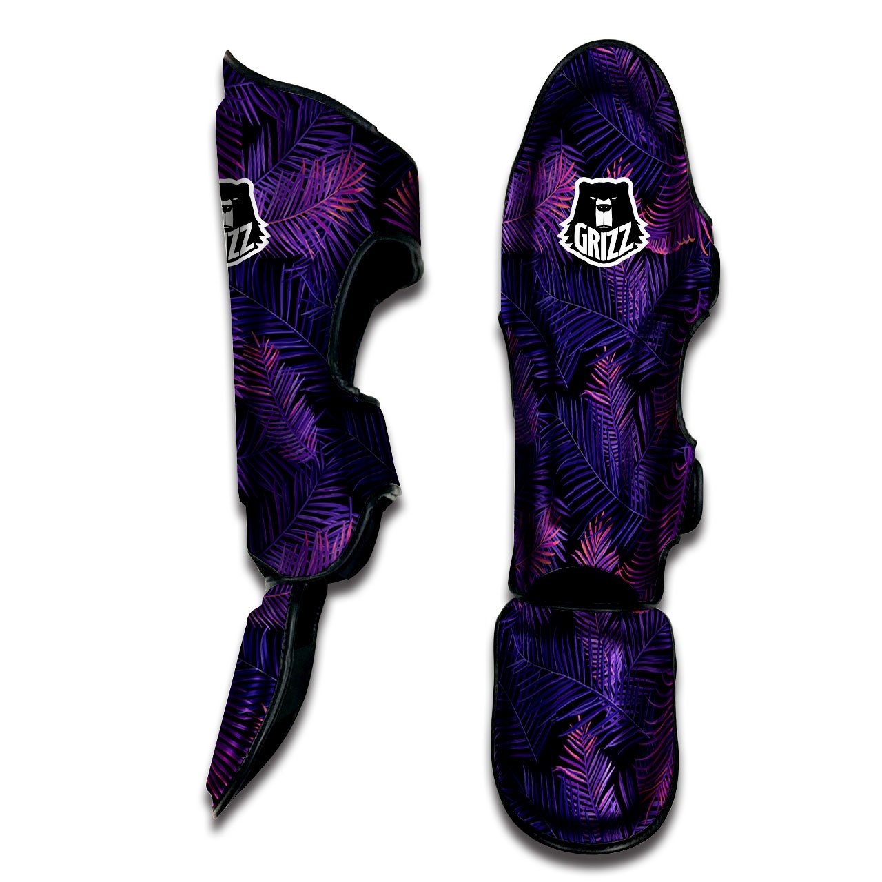 Tropical Leaves Violet Print Pattern Muay Thai Shin Guards-grizzshop