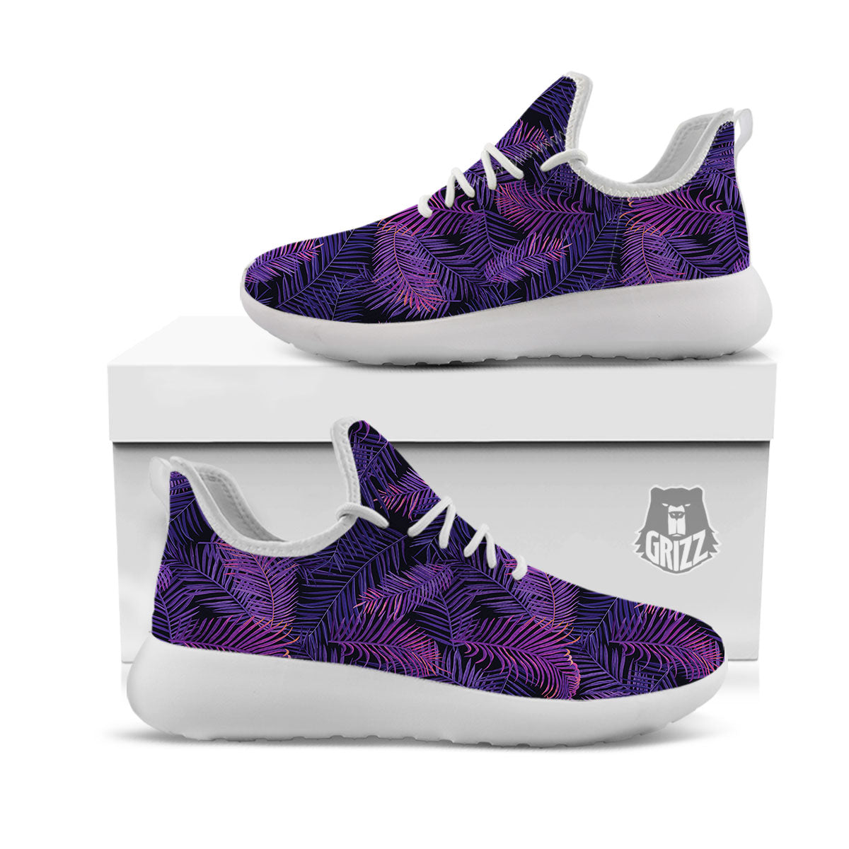 Tropical Leaves Violet Print Pattern White Athletic Shoes-grizzshop