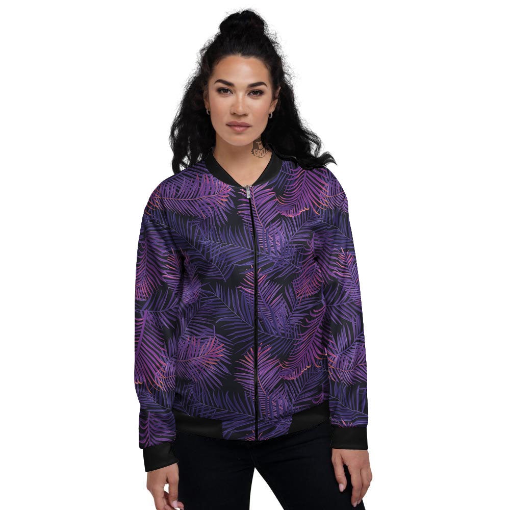 Tropical Leaves Violet Print Pattern Women's Bomber Jacket-grizzshop