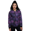 Tropical Leaves Violet Print Pattern Women's Bomber Jacket-grizzshop