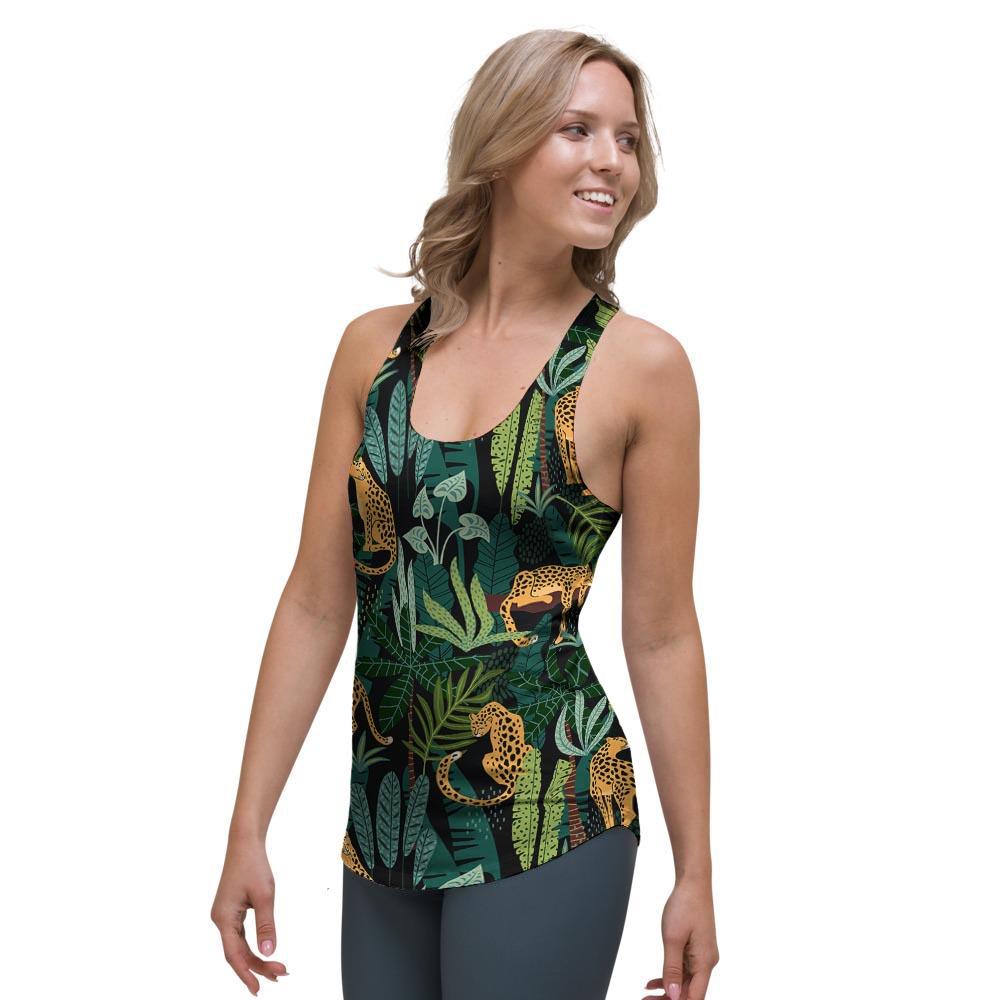 Tropical Leopard Hawaiian Print Women's Racerback Tank Top-grizzshop